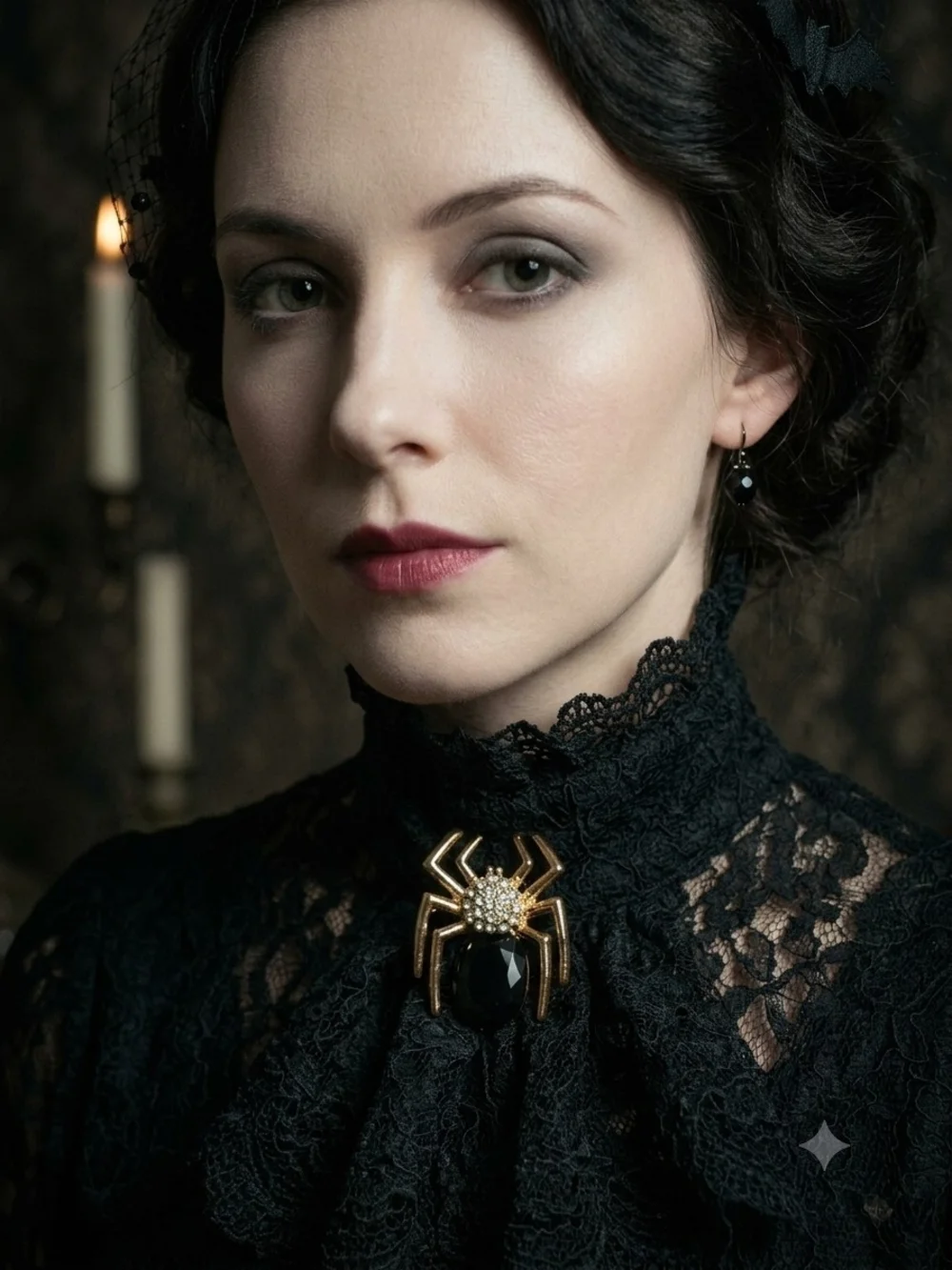 Gold Tone Spider Brooch with Black Gem Accent